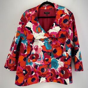 Colorful Spring Floral Watercolor Artsy Womens 2X Jacket Blazer LIned Stretch